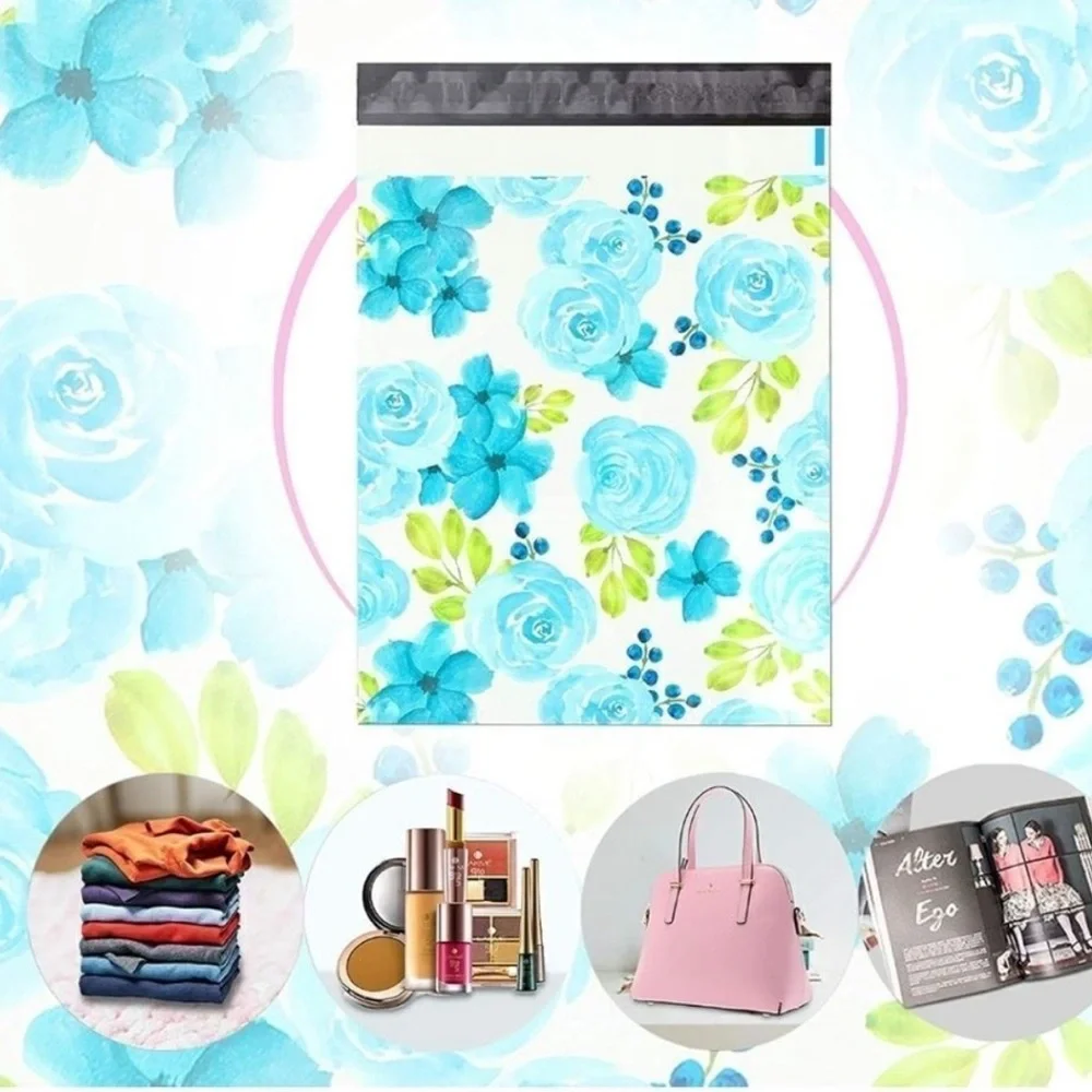 50  BLUE FLORAL Poly 10x13 Sealable Bags NEW 💙